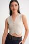6827 Women's V-Neck Buttoned Summer Knitwear Vest Stone
