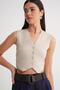 6827 Women's V-Neck Buttoned Summer Knitwear Vest Stone - 4