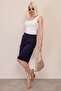 Navy Blue Pleated Women's Bermuda Shorts Mg2483 - 3