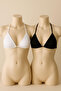 Kadın Siyah ve Beyaz Minimal Kesim Üçgen Bikini Üstü - 4