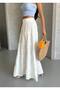 Women's White 3 Layer Cotton Muslin Fabric Elastic Waist Maxi Skirt - 6