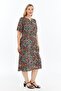 Colorful Pink Shawl Pattern Short Sleeve Viscose Summer Mother Dress - 6
