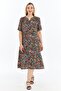 Colorful Pink Shawl Pattern Short Sleeve Viscose Summer Mother Dress - 4