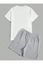 Ufo - T-Shirt and Shorts - T-Shirt with Shorts Bottom Top Set Printed Crew Neck - 2