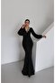 Women's Wrap Dress with Sequin Details, Sleeves and Crossover Chiffon Full Length Evening Gown - 3