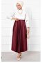 Leather Look Pleated Skirt Standard Size Elastic Waist Plaster Fabric Light Shiny Skirt - 3
