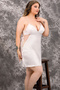 White Satin Negligee Nightgown Set with Lace on the Sleeves - 2