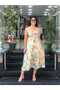 Satin Patterned Midi Dress with Rope Straps - 3