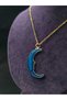 Moon Model Linear Design Star Embossed Enamel Processing Yellow Colored Plated Steel Necklace - 3