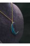 Moon Model Linear Design Star Embossed Enamel Processing Yellow Colored Plated Steel Necklace - 6