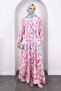 Pink Half Button Skirt Layered Patterned Dress