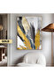 Amazing | Feather Pattern Black Gold Elegant Abstract Model | Framed Tempered Glass Table Single Vertical