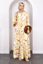 Mustard Half Button Skirt Layered Pattern Dress