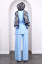 Baby Blue Front Draped Tunic Pants Set - 4