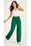 Women's Emerald Green Belted Elastic Waist Relaxed Fit Palazzo Viscose Trousers