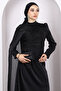 Black Front Draped Chiffon Evening Dress - 3