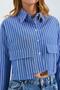 4479 Women's Striped Crop Shirt Dark Blue - 4
