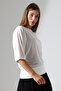 Zaria Women's Openwork Jacquard Comfortable Fit Bat Sleeve Blouse Top & Combed Cotton Blouse - Ecru - 4