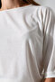 Zaria Women's Openwork Jacquard Comfortable Fit Bat Sleeve Blouse Top & Combed Cotton Blouse - Ecru - 3