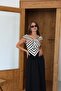 Cross Zebra Pattern Knitwear Detailed Back Low-Cut Dress – Chest Knot Detailed, Long and Stylish Model 149 - 6