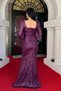Sequin Fabric Knot Detailed Evening Dress - Eggplant Purple - 5