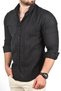 Men's Black Slim Fit 100% Cotton Linen Shirt Slim Fit Textured Linen Shirt 2501301 - 2