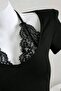 Black Lace Detail Tie-Up Short Sleeve Blouse - 4