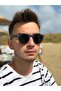 Brand Model Men's Sunglasses with Black Glass with Navy Blue Matte Round Frame - 2