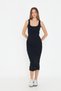Women's Black Strap Midi Length Dress