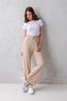 Women's Beige High Waist Elastic Waist Lace up Stretchy Wide Leg Palazzo Wrinkle Women's Trousers - 7