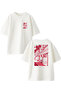 Unisex White Oversize Cotton Japanese Street Visual Front Back Printed Knitted T-Shirt