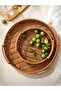 3PCS Hand-Woven Round Rattan Serving Tray with Handles Rustic Basket for Bread Coffee & Dining - 4