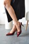 Women's Open Back Design Buckle Heeled Shoes Claria Claret Red - 2
