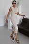 Women's Beige Sleeveless Waist Window Detailed Midi Length Dress - 7