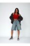 Women's Long Bermuda Denim Shorts Ripped Detailed Midi Length - 7
