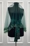 Green Bridal Veil Set, Glass Beads and Pearls, Henna Night Veil Face Cover Set 6 Pieces - 5