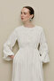 Drawstring Detailed Piping Tied Dress Ecru - 2