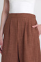 Coffee High Waist Front Pleat Detail Cotton Wide Leg Pants 8014A - 4