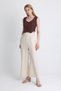 Beige High Waist Front Pleat Detail Cotton Wide Leg Pants 8014A - 3