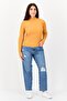 Women Mock Neck Long Sleeve Textured Top, Mustard - 2