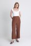 Coffee High Waist Front Pleat Detail Cotton Wide Leg Pants 8014A