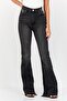Women High Waist Washed Flared Denim Jeans, Black