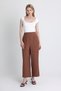 Coffee High Waist Front Pleat Detail Cotton Wide Leg Pants 8014A - 2