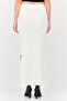 Women Ribbed Side Slit Maxi Skirt, White - 3