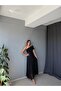 Women's Black Drape Shoulder Tulle Detailed Patterned Dress - 4
