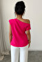 Fuchsia Women's One Shoulder Detail Scuba Crepe Fabric Blouse - 2