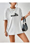 Women's Oversize White Combed Cotton T-Shirt Women's Text Printed Basic Design Printed Women's T-Shirt Short Sleeve - 6