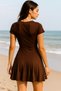 Women's Swimsuit Dress with U-Neck Short Sleeve Black Shorts - 2