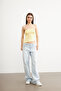 Women's Gathered Asymmetrical Strapless Butter Yellow Blouse - 3