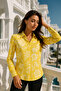Women's Yellow Floral Patterned Poplin Slim Fit Trend Shirt with Hidden Button Detail - 2